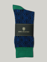 Royal Blue & Green Geo Patterned Cotton Socks