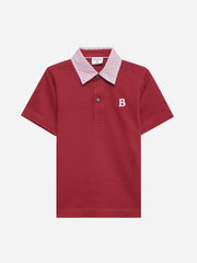 Red Structured Polo With Contrasting Printed Collar - Junior
