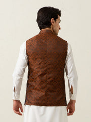 Rusty Orange Floral Patterned Waistcoat