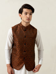 Rusty Orange Floral Patterned Waistcoat