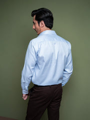 Sky Blue Formal Check Shirt With Cutaway Collar