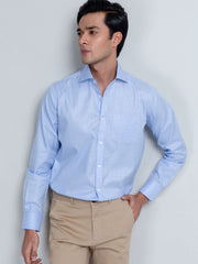 Sky Blue Micro Gingham Shirt With Shallow Collar