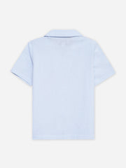 Sky Blue Seersucked Casual Cuban Collar Shirt - Junior