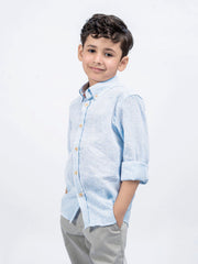 Sky Blue Linen Striped Button Down Shirt