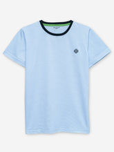 Sky Blue Striped Crew Neck T-Shirt With Contrasting Rib