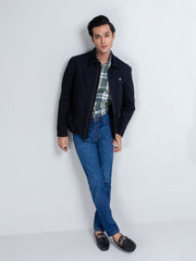 Slim-Fit Black Casual Collar Jacket