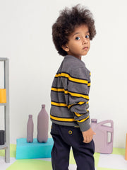Steel Grey & Yellow Striped Casual Jumper