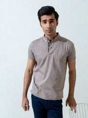 Tan Brown Mao Collar Polo Shirt