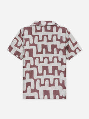 Tea Pink & Beige Abstract Printed Cuban Collar Shirt - Junior