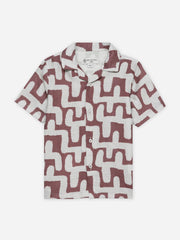 Tea Pink & Beige Abstract Printed Cuban Collar Shirt - Junior
