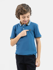 Teal Blue Polo With Brown Collar