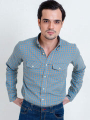 Turquoise Blue Flannel Gingham Shirt