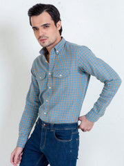 Turquoise Blue Flannel Gingham Shirt