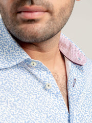 White & Blue Floral Printed Shirt With Inner Detailing