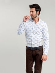 White & Blue Jacquard Patterned Shirt