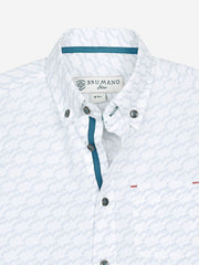 White & Blue Printed Short Sleeve Casual Shirt