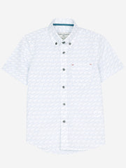 White & Blue Printed Short Sleeve Casual Shirt