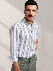 White & Grey Striped 100% Linen Shirt