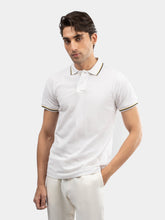 White Multicolor Tipped Collar Pique Polo