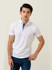White Pique Polo With Collar Detailing