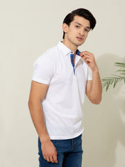 White Pique Polo With Collar Detailing