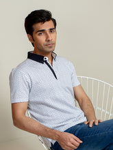 White Printed Polo Shirt With Contrasting Collar