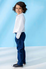 White Satin Long Sleeve Formal Shirt - Junior