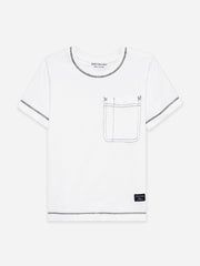 White Casual Crew Neck T-Shirt With Stitch Detailing - Junior