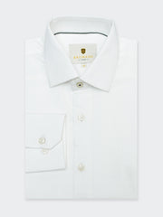 White Herringbone Structured Formal Shirt - Luxe