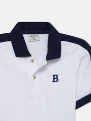 White & Navy Blue Raglan Sleeve Polo - Junior