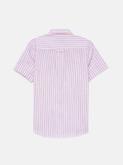 White & Pink Striped Half Sleeve Shirt - Junior
