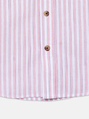 White & Pink Striped Half Sleeve Shirt - Junior