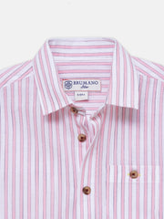 White & Pink Striped Half Sleeve Shirt - Junior