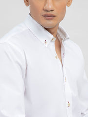 White Button Down Shirt With Printed Collar Detailing