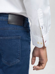 White Button Down Shirt With Printed Collar Detailing