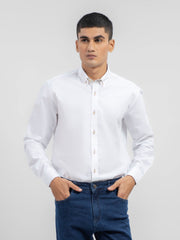 White Button Down Shirt With Printed Collar Detailing