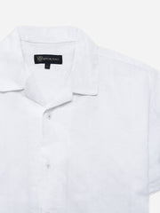 White Linen Blended Cuban Collar Shirt