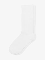White Ribbed Cotton Socks