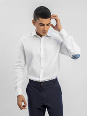 White Structured Shirt With Blue Elbow Patch