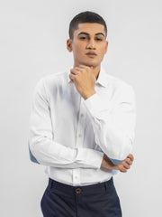 White Structured Shirt With Blue Elbow Patch