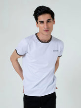 White & Grey Striped Crew Neck T-Shirt