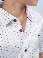 White & Maroon Paisley Printed Casual Shirt