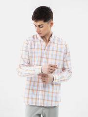 White & Orange Checkered Button Down Shirt