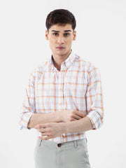 White & Orange Checkered Button Down Shirt