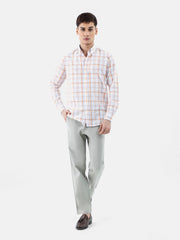White & Orange Checkered Button Down Shirt