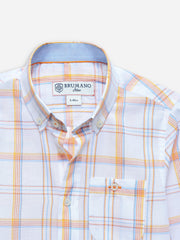 White & Orange Checkered Long Sleeve Casual Shirt