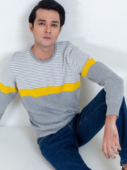 Yellow & Grey Contrasting Striped Sweater