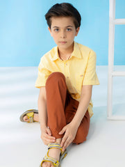 Yellow Striped Short Sleeve Casual Shirt