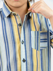 Yellow & Blue Striped Half Sleeve Casual Shirt