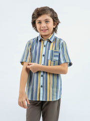 Yellow & Blue Striped Half Sleeve Casual Shirt